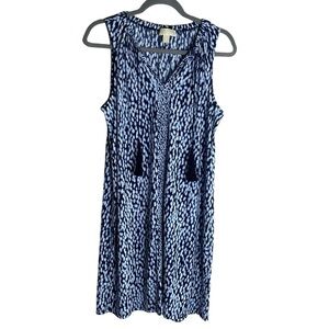 Michael Michael Kors Sleeveless Navy Blue Animal Print Tie Neck Dress Medium